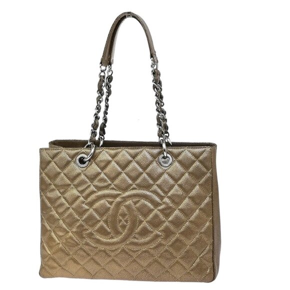 CHANEL CC GST Chain Shoulder Bag Grained Calfskin Leather Gold Brown 645RL243 - Picture 1 of 16
